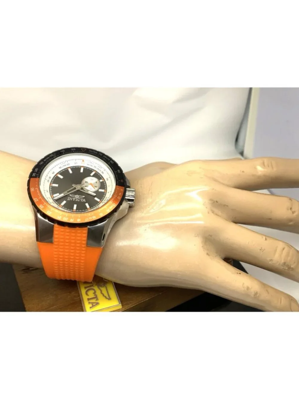 Invicta Men's Watch 49721 Aviator Quartz Black Dial Orange Rubber Strap 50mm